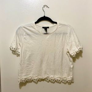 Medium Forever21 white crop top w/ floral details